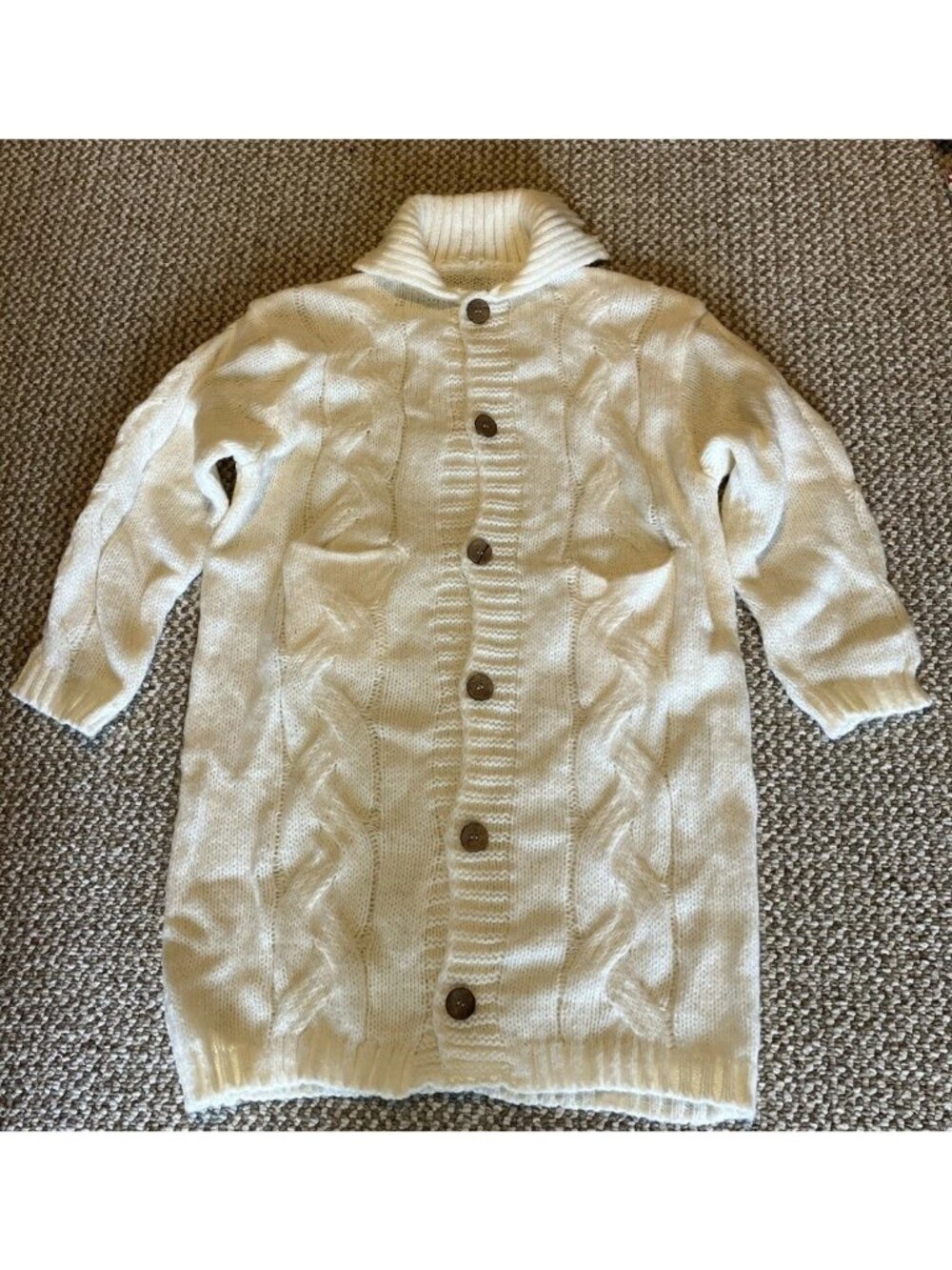 Cardigan Sweater Ivory Cable Knit Button-up Hand Knit